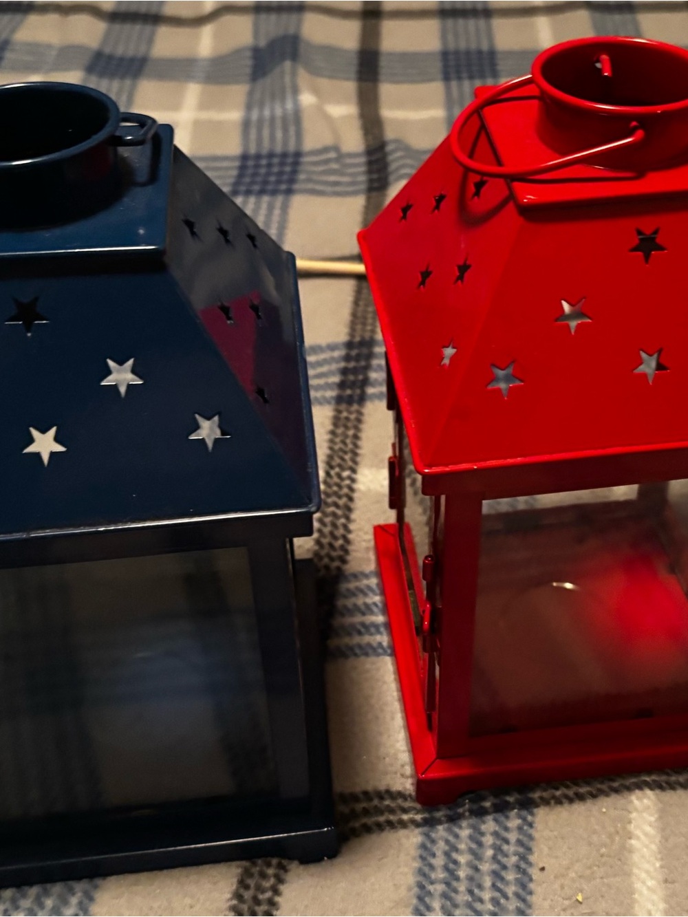 Decorative Star Lanterns - Navy and Red Metal Lanterns